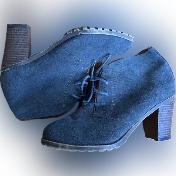 Ruff Hewn Women's Cypress Slate Blue Gray & Brown Suede Tie Up Booties Size 8.5 - Picture 9 of 10